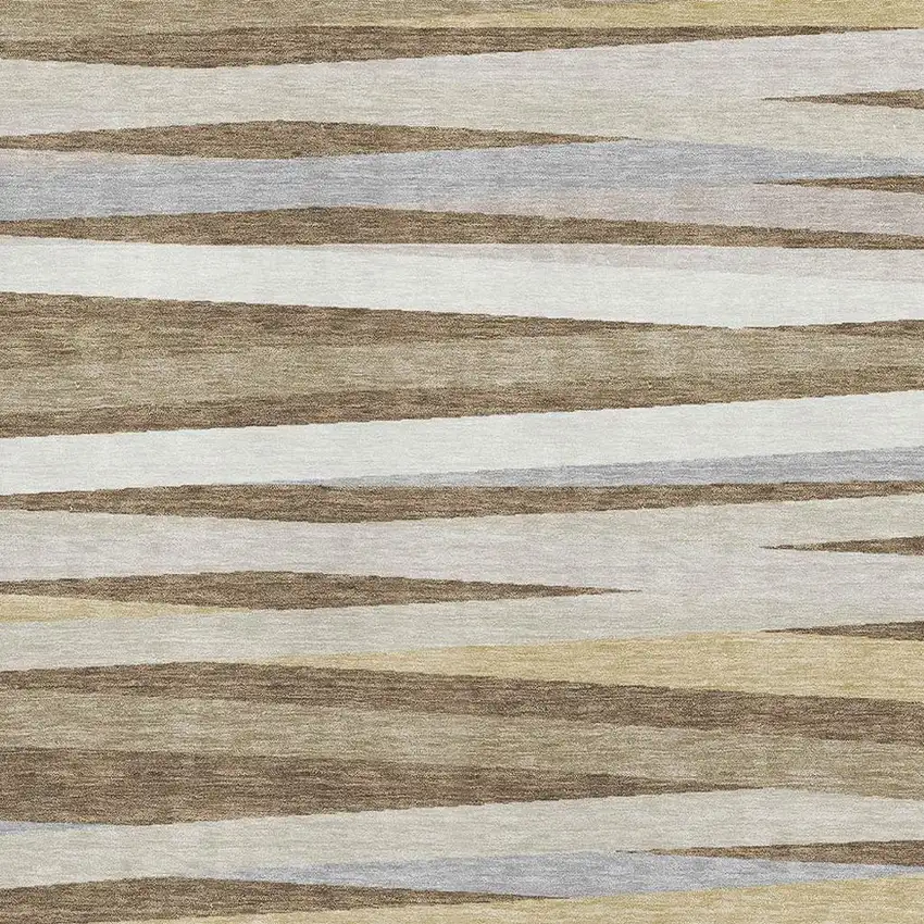 Brown Taupe And Beige Striped Washable Area Rug With UV Protection Photo 3