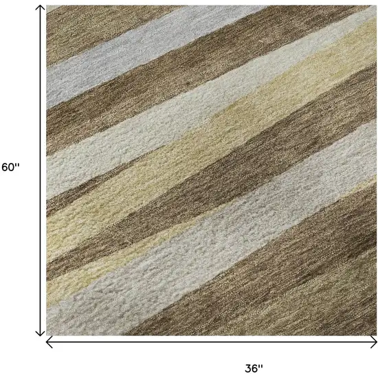 Brown Taupe And Beige Striped Washable Area Rug With UV Protection Photo 8