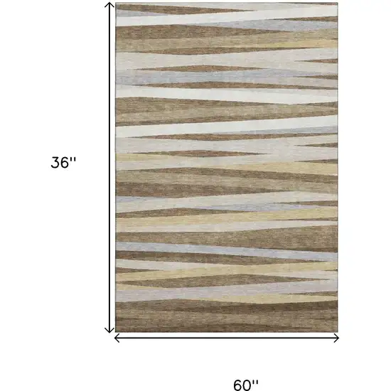 Brown Taupe And Beige Striped Washable Area Rug With UV Protection Photo 9