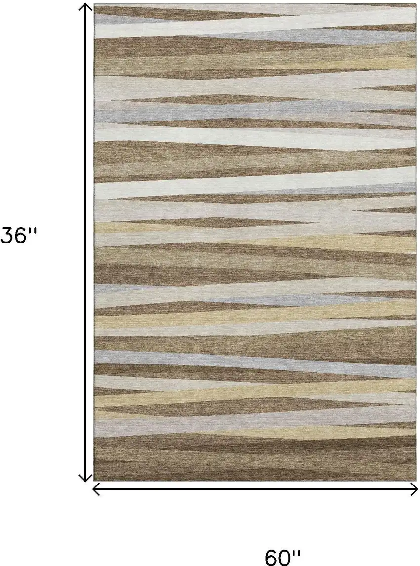 Brown Taupe And Beige Striped Washable Area Rug With UV Protection Photo 9