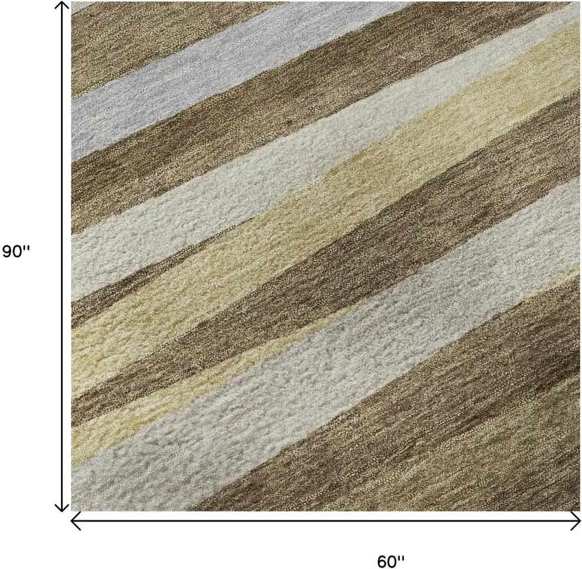 Brown Taupe And Beige Striped Washable Area Rug With UV Protection Photo 9