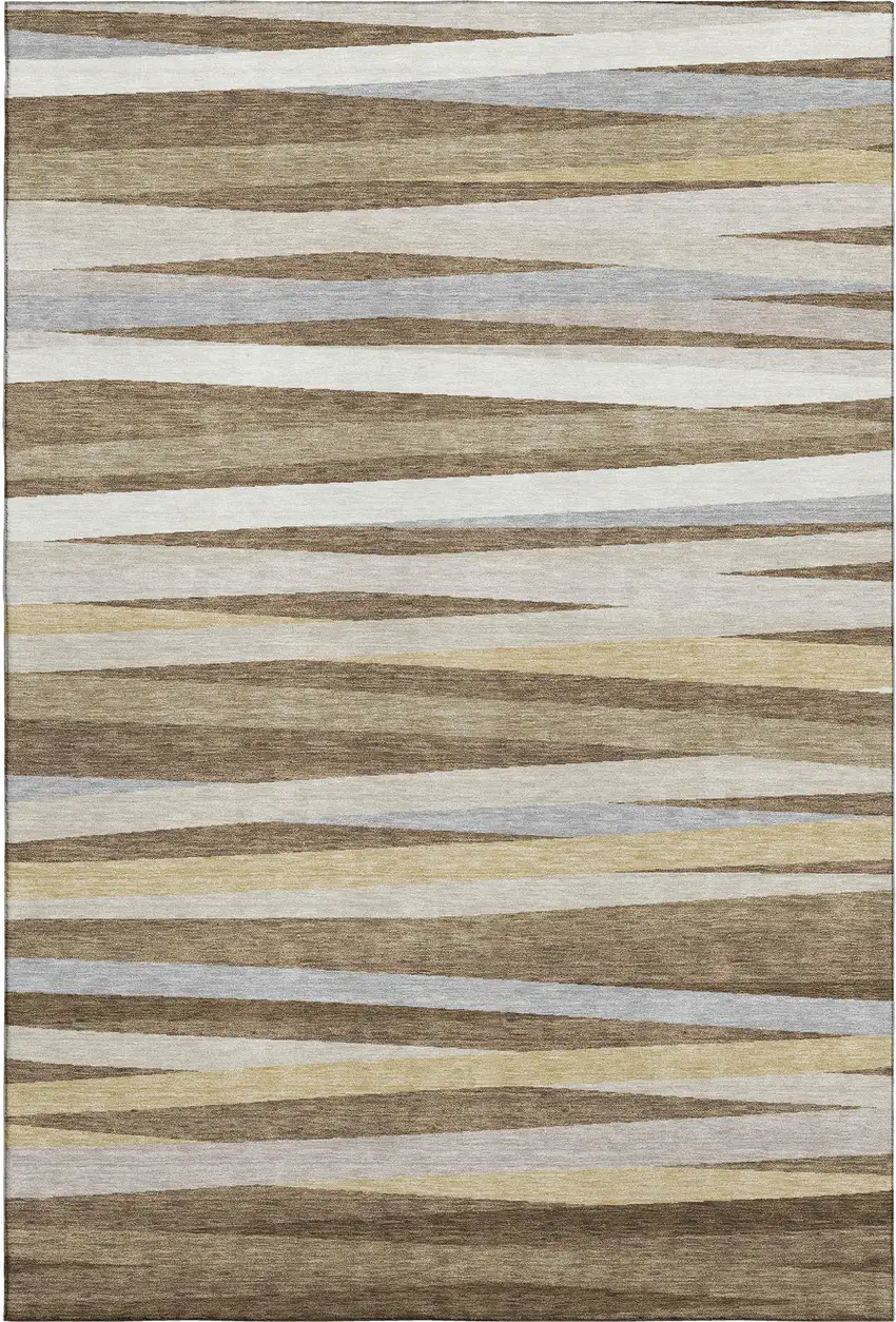 Brown Taupe And Beige Striped Washable Area Rug With UV Protection Photo 5