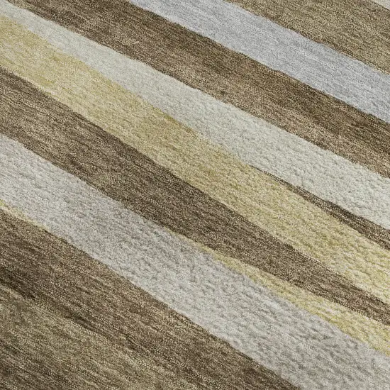 Brown Taupe And Beige Striped Washable Area Rug With UV Protection Photo 2