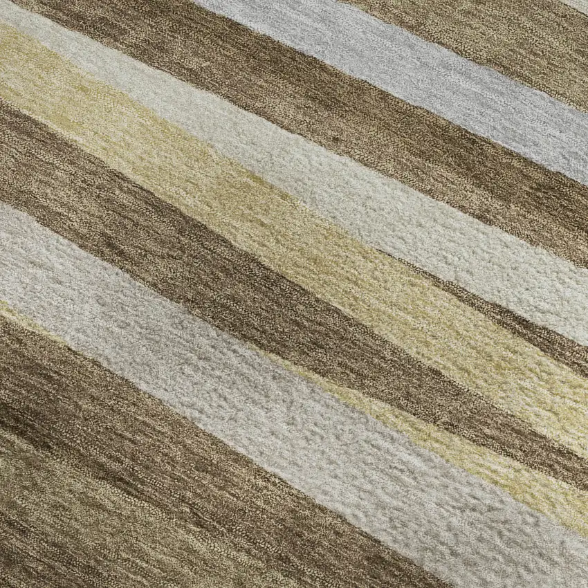 Brown Taupe And Beige Striped Washable Area Rug With UV Protection Photo 2