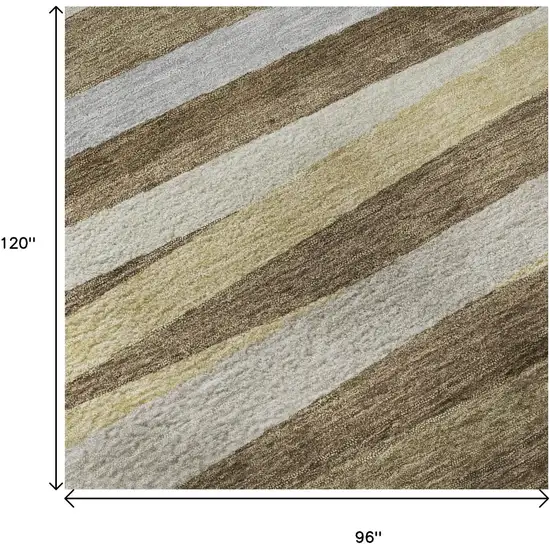 Brown Taupe And Beige Striped Washable Area Rug With UV Protection Photo 8