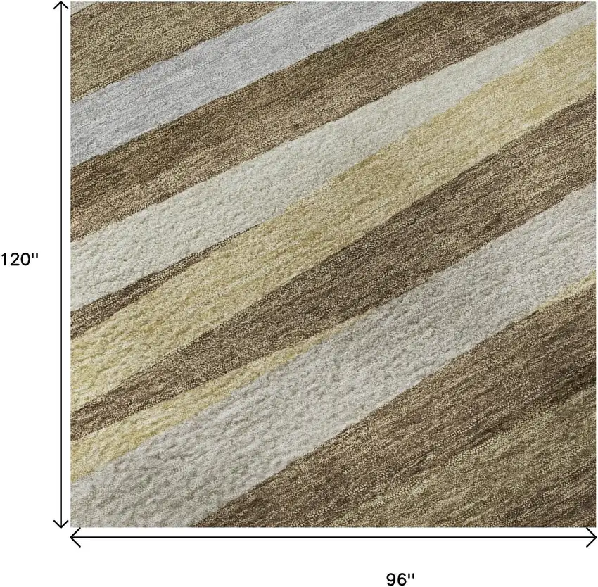 Brown Taupe And Beige Striped Washable Area Rug With UV Protection Photo 8