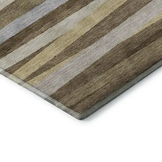 Brown Taupe And Beige Striped Washable Area Rug With UV Protection Photo 6
