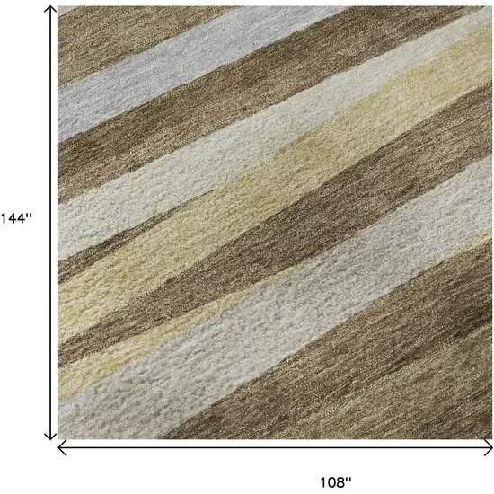 Brown Taupe And Beige Striped Washable Area Rug With UV Protection Photo 8