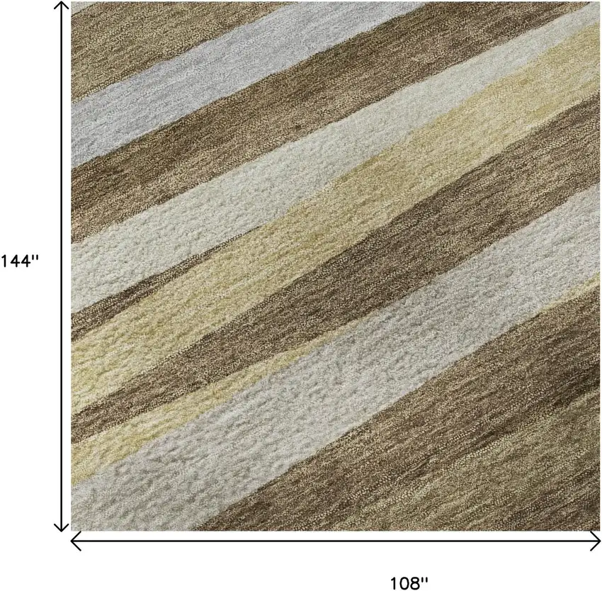 Brown Taupe And Beige Striped Washable Area Rug With UV Protection Photo 8