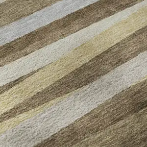 Photo of Brown Taupe And Beige Striped Washable Area Rug With UV Protection