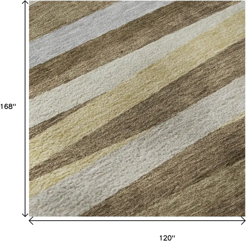 Brown Taupe And Beige Striped Washable Area Rug With UV Protection Photo 8