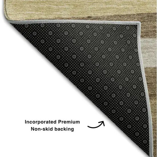 Brown Taupe And Beige Striped Washable Area Rug With UV Protection Photo 5