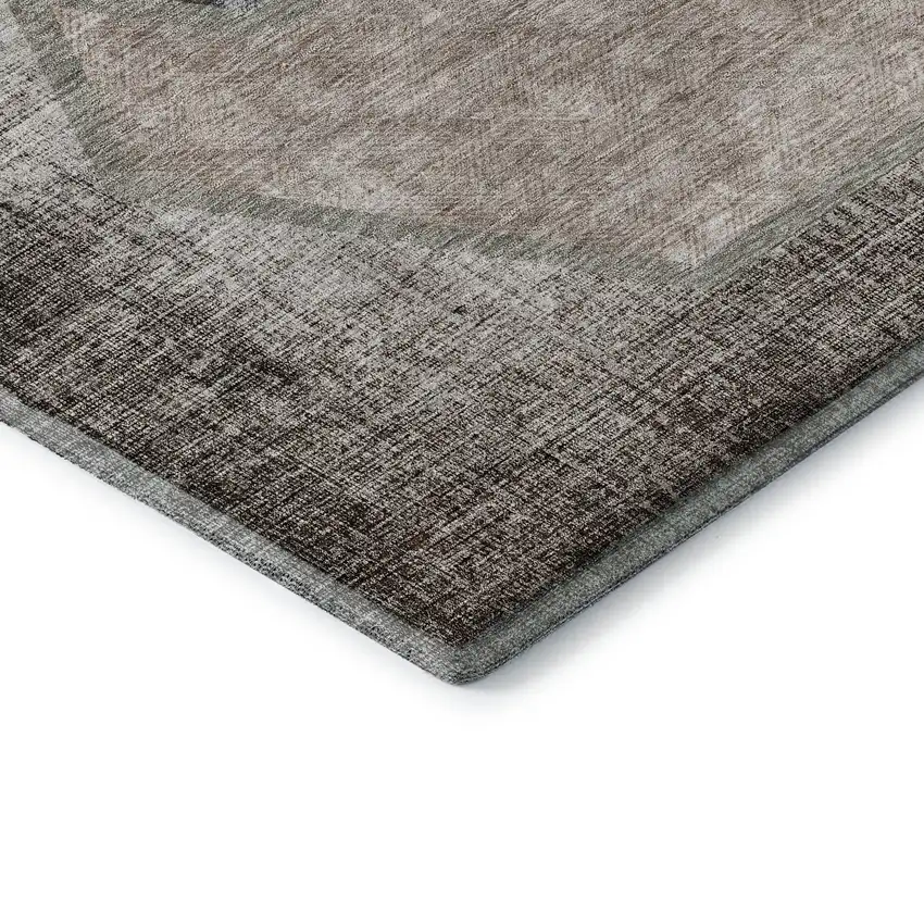 Brown Taupe And Charcoal Geometric Washable Area Rug With UV Protection Photo 7