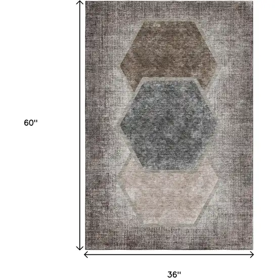 Brown Taupe And Charcoal Geometric Washable Area Rug With UV Protection Photo 5