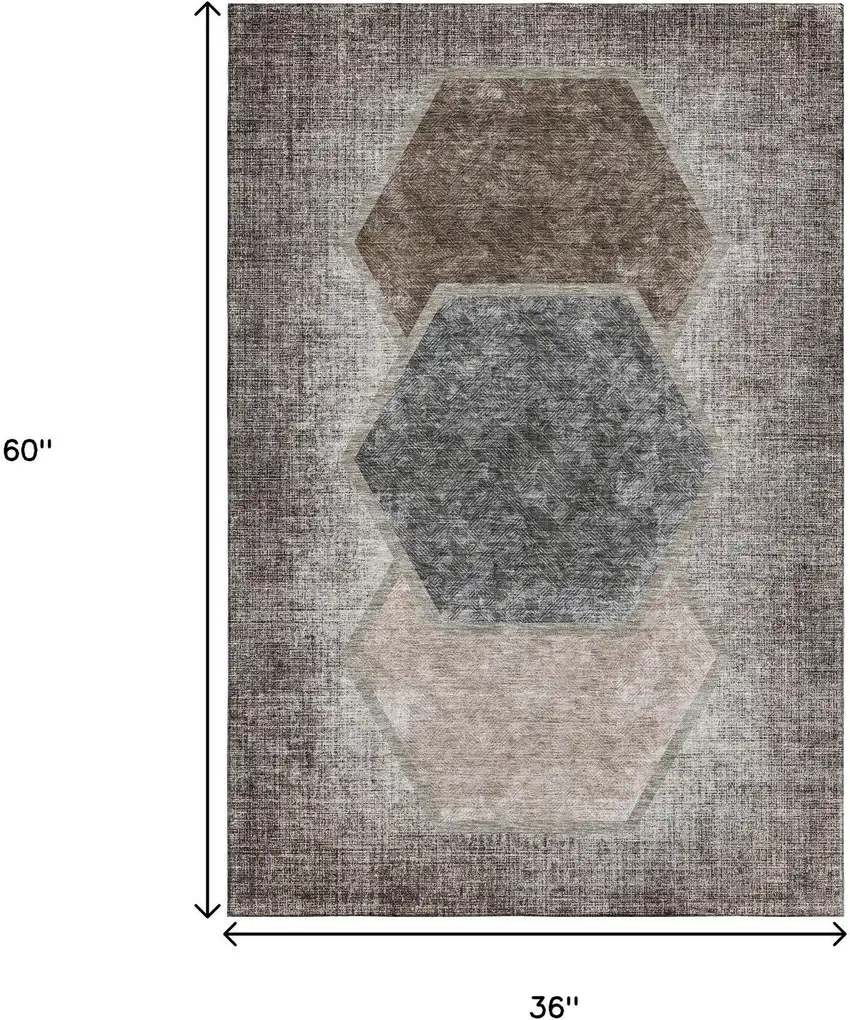 Brown Taupe And Charcoal Geometric Washable Area Rug With UV Protection Photo 5