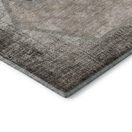Brown Taupe And Charcoal Geometric Washable Area Rug With UV Protection Photo 8