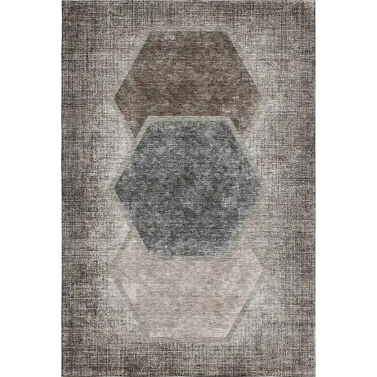 Brown Taupe And Charcoal Geometric Washable Area Rug With UV Protection Photo 2