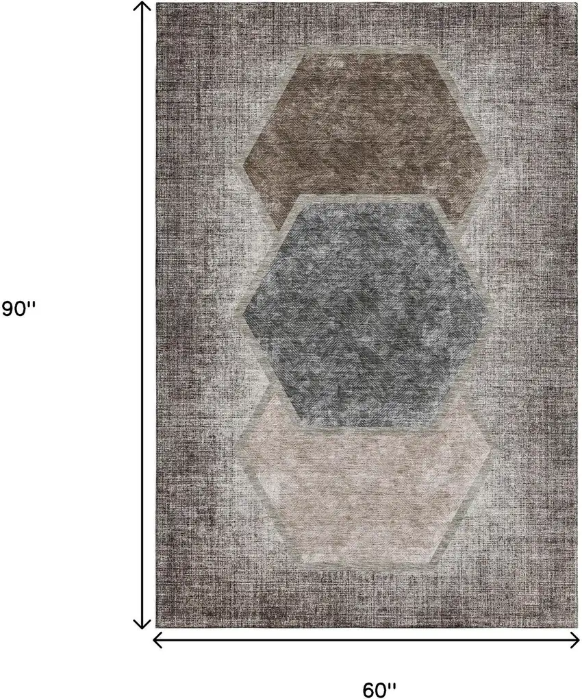 Brown Taupe And Charcoal Geometric Washable Area Rug With UV Protection Photo 3