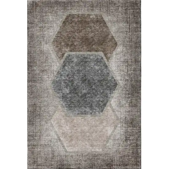 Brown Taupe And Charcoal Geometric Washable Area Rug With UV Protection Photo 4