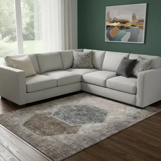 Brown Taupe And Charcoal Geometric Washable Area Rug With UV Protection Photo 1