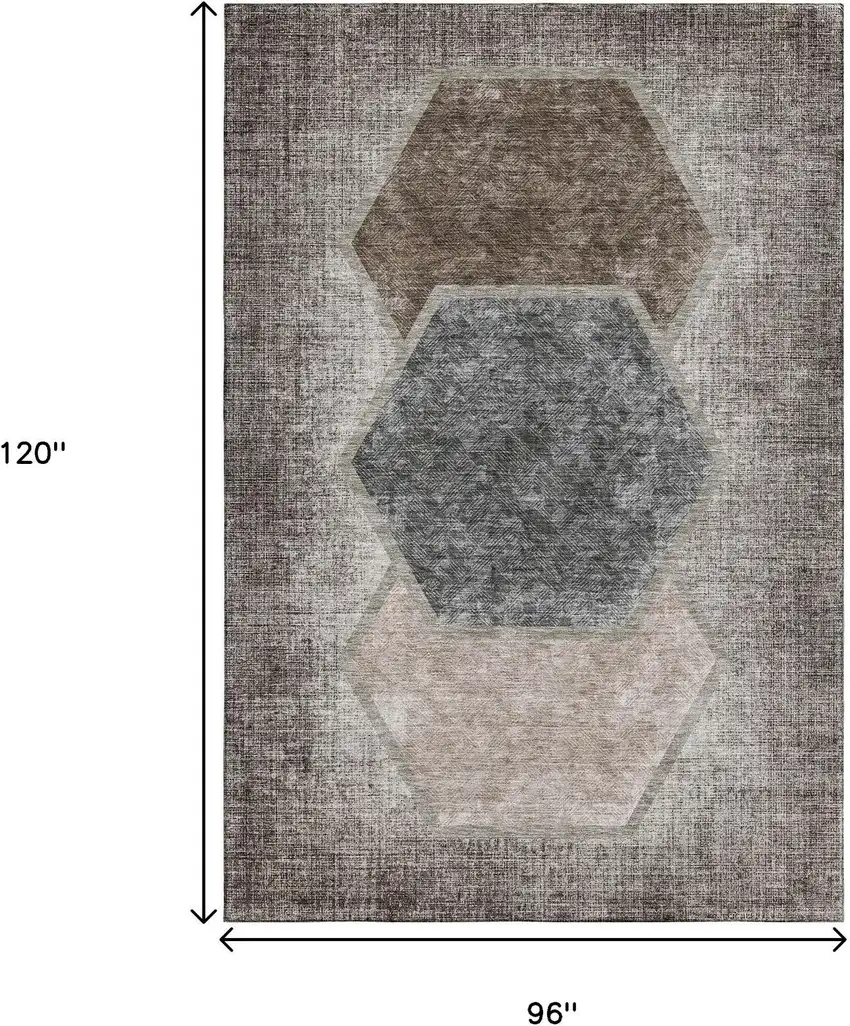 Brown Taupe And Charcoal Geometric Washable Area Rug With UV Protection Photo 4
