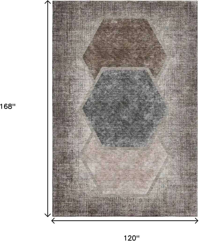 Brown Taupe And Charcoal Geometric Washable Area Rug With UV Protection Photo 3