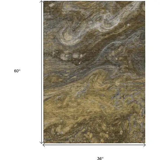 Brown Taupe And Chocolate Abstract Washable Indoor Outdoor Area Rug Photo 3
