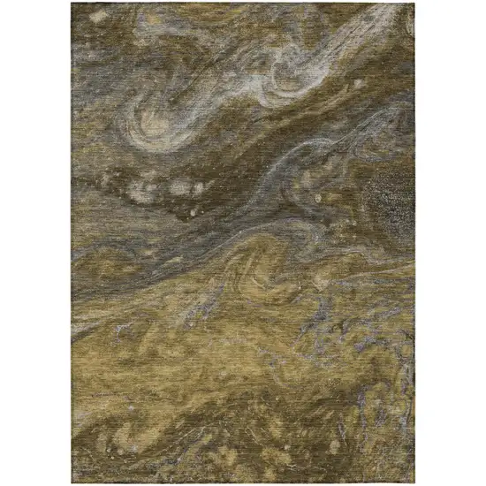 Brown Taupe And Chocolate Abstract Washable Indoor Outdoor Area Rug Photo 2