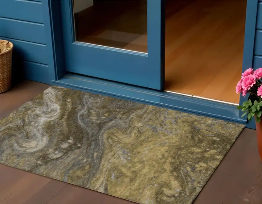 Brown Taupe And Chocolate Abstract Washable Indoor Outdoor Area Rug Photo 1