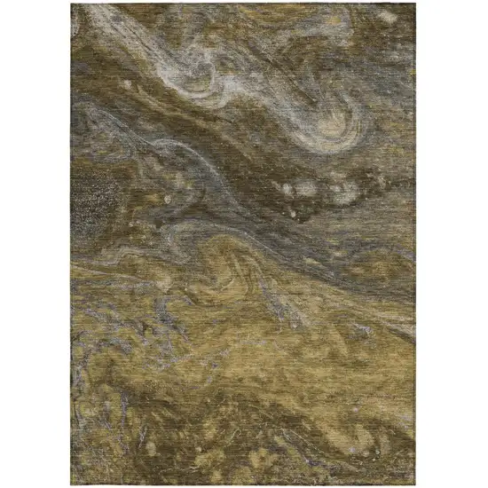 Brown Taupe And Chocolate Abstract Washable Indoor Outdoor Area Rug Photo 6