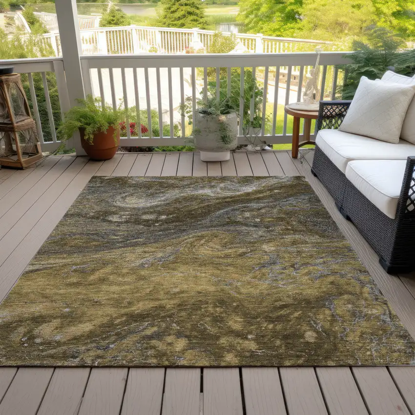 Brown Taupe And Chocolate Abstract Washable Indoor Outdoor Area Rug Photo 8