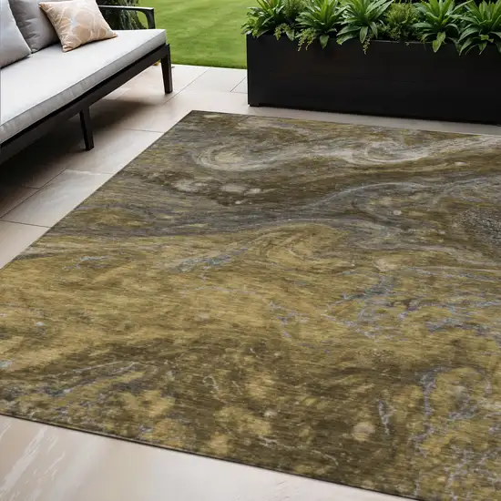 Brown Taupe And Chocolate Abstract Washable Indoor Outdoor Area Rug Photo 1