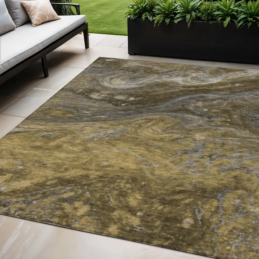 Brown Taupe And Chocolate Abstract Washable Indoor Outdoor Area Rug Photo 1