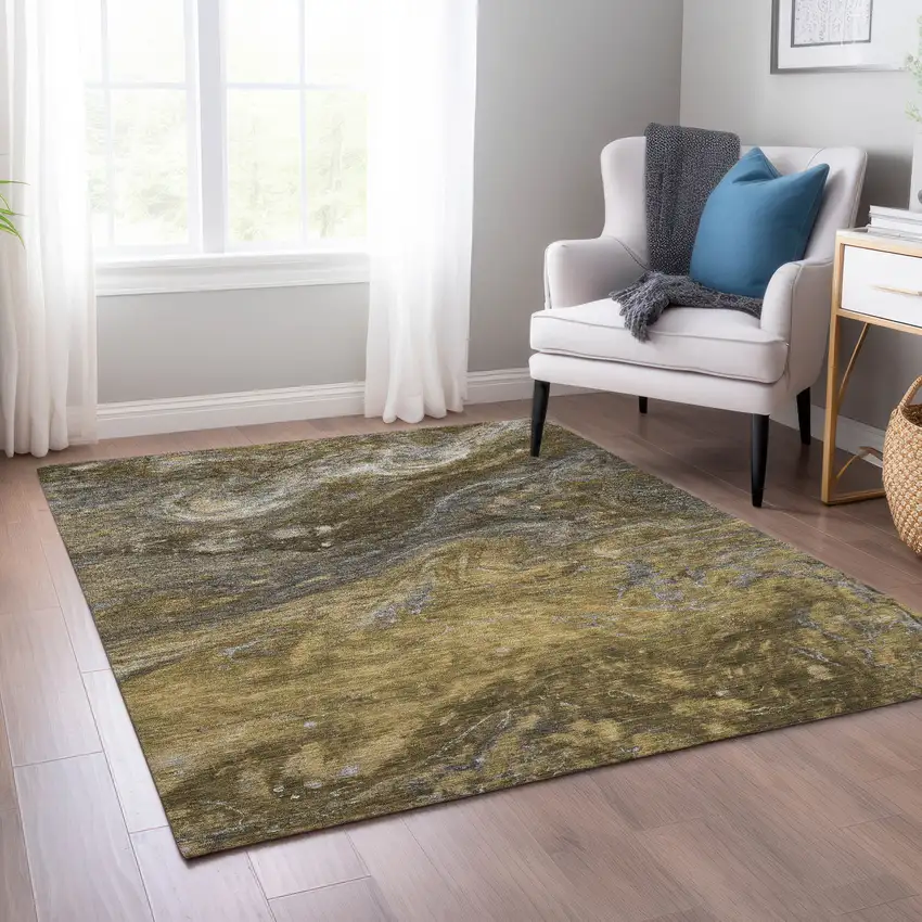 Brown Taupe And Chocolate Abstract Washable Indoor Outdoor Area Rug Photo 8