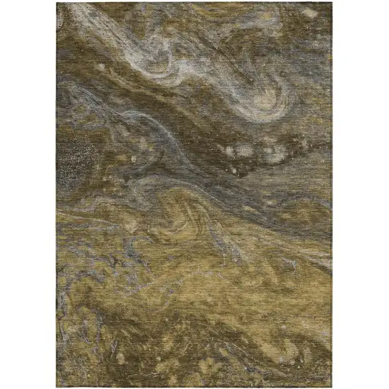 Brown Taupe And Chocolate Abstract Washable Indoor Outdoor Area Rug Photo 5
