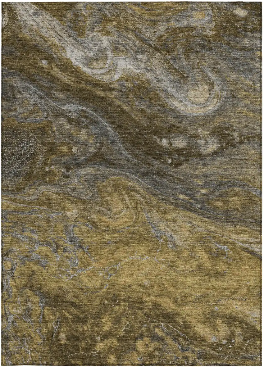 Brown Taupe And Chocolate Abstract Washable Indoor Outdoor Area Rug Photo 5