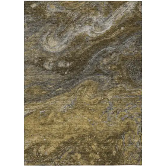 Brown Taupe And Chocolate Abstract Washable Indoor Outdoor Area Rug Photo 2