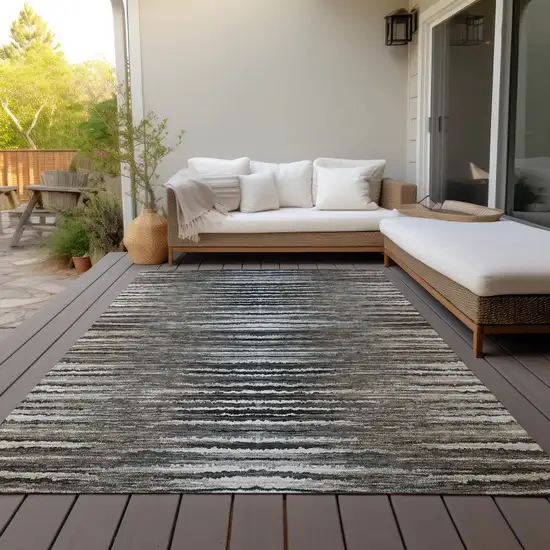 Brown Taupe And Chocolate Striped Washable Indoor Outdoor Area Rug Photo 7