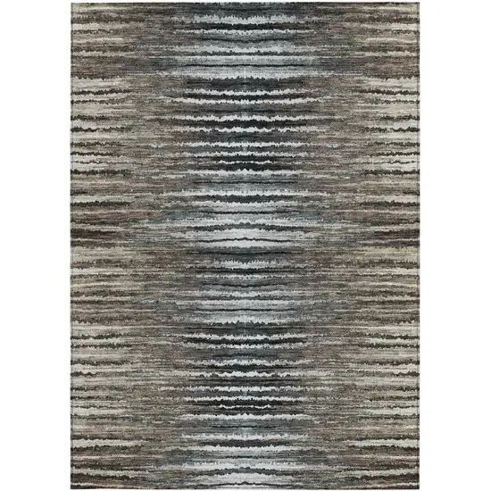 Brown Taupe And Chocolate Striped Washable Indoor Outdoor Area Rug Photo 6