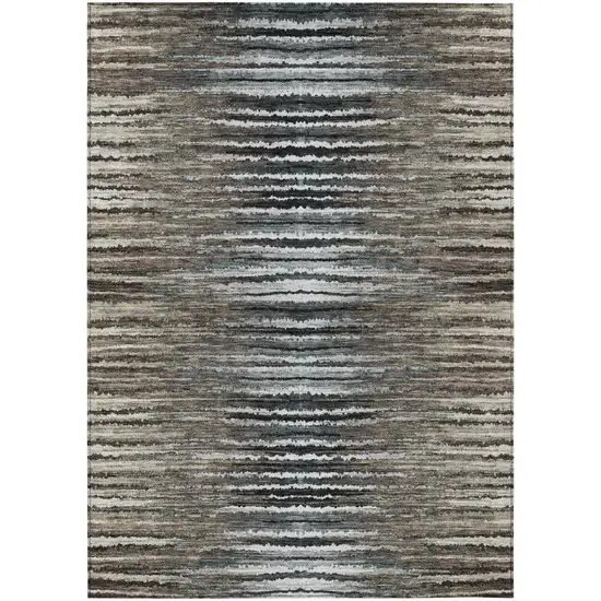 Brown Taupe And Chocolate Striped Washable Indoor Outdoor Area Rug Photo 2