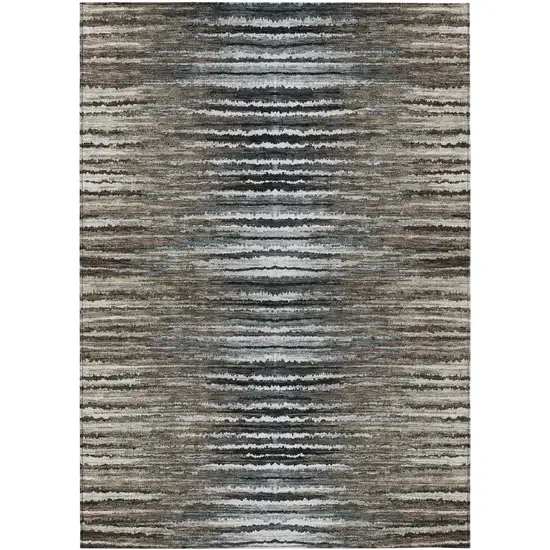 Brown Taupe And Chocolate Striped Washable Indoor Outdoor Area Rug Photo 2