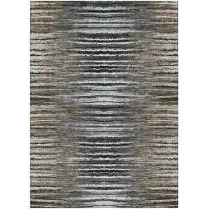 Photo of Brown Taupe And Chocolate Striped Washable Indoor Outdoor Area Rug