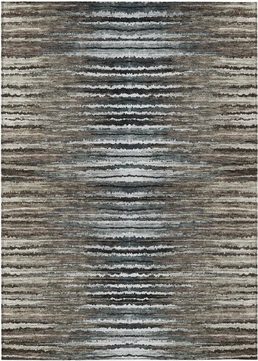 Brown Taupe And Chocolate Striped Washable Indoor Outdoor Area Rug Photo 2