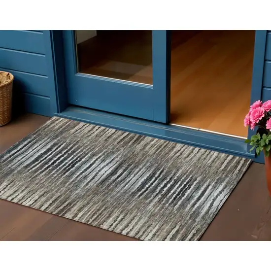 Brown Taupe And Chocolate Striped Washable Indoor Outdoor Area Rug Photo 1