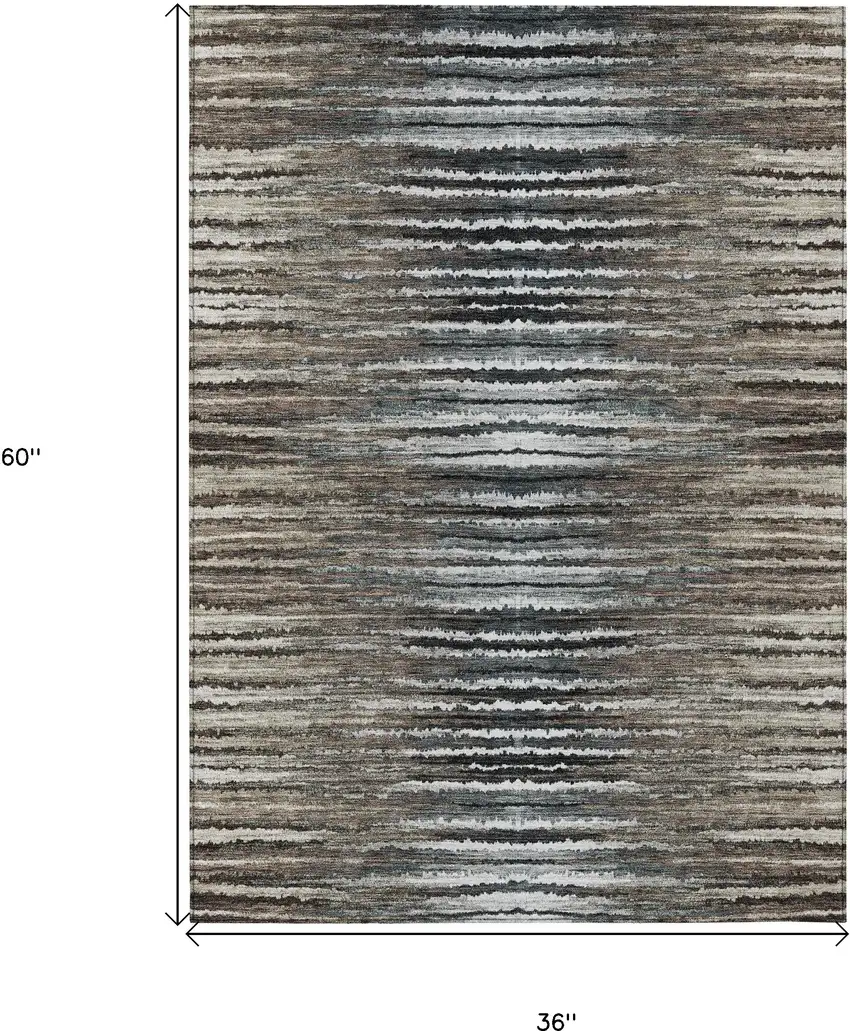 Brown Taupe And Chocolate Striped Washable Indoor Outdoor Area Rug Photo 3