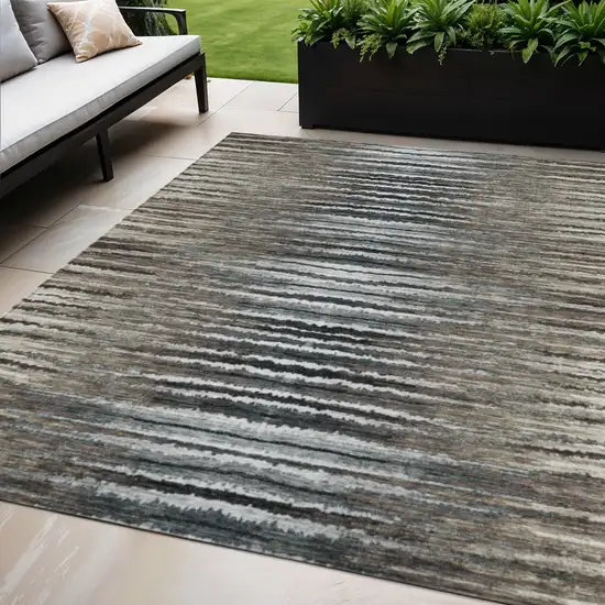 Brown Taupe And Chocolate Striped Washable Indoor Outdoor Area Rug Photo 1