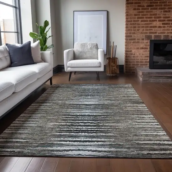 Brown Taupe And Chocolate Striped Washable Indoor Outdoor Area Rug Photo 8