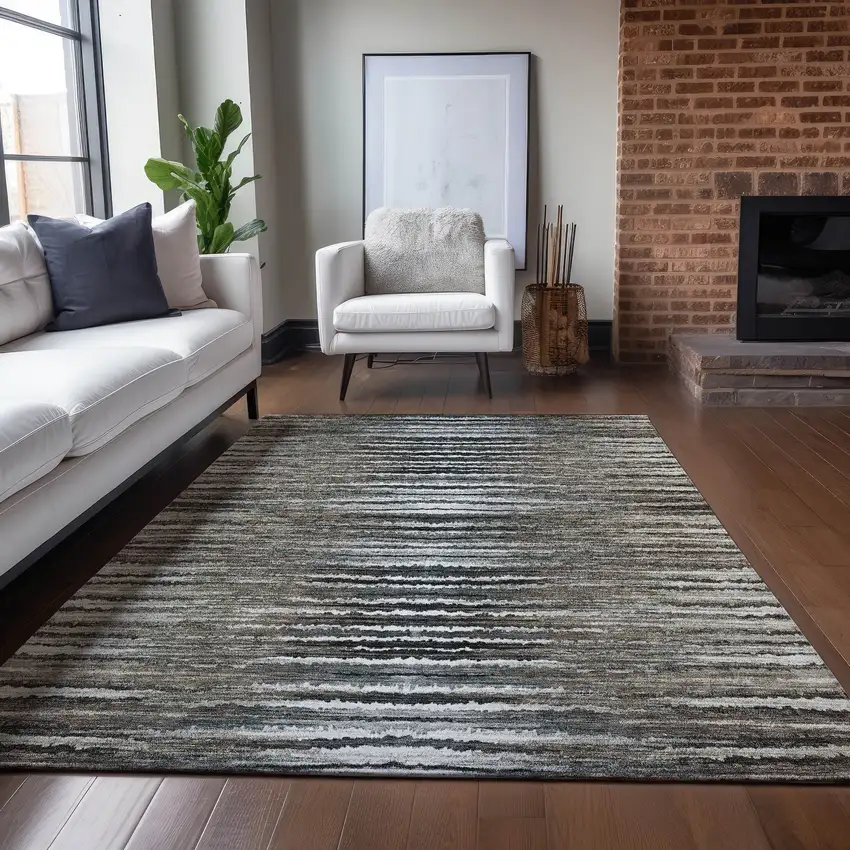 Brown Taupe And Chocolate Striped Washable Indoor Outdoor Area Rug Photo 8