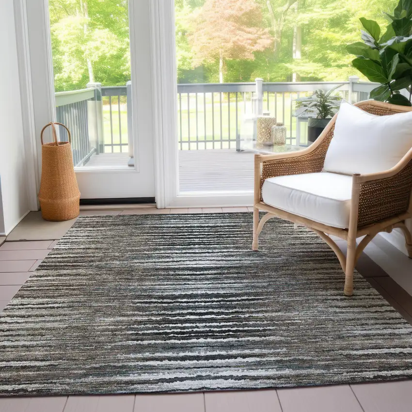 Brown Taupe And Chocolate Striped Washable Indoor Outdoor Area Rug Photo 9