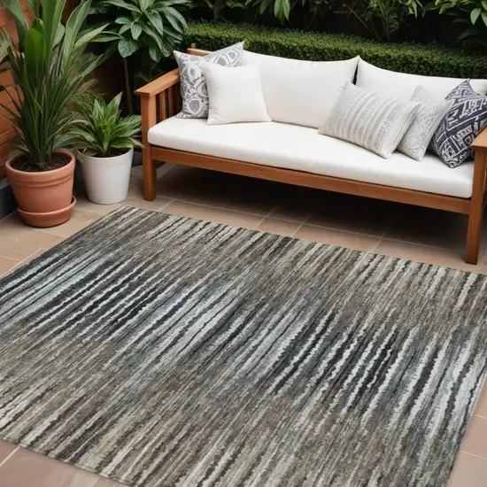 Brown Taupe And Chocolate Striped Washable Indoor Outdoor Area Rug Photo 1